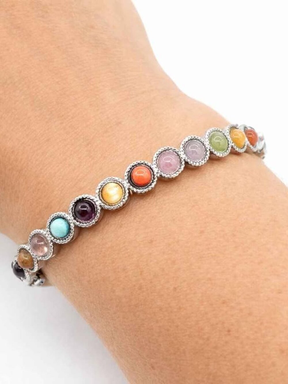 Multi Nature Gemstones Crystal Chakra Bangle